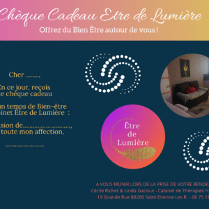 CHEQUE CADEAU POUR ATELIER - ETRE DE LUMIERE